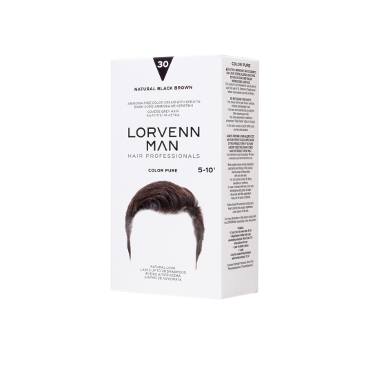 Αντρική βαφή μαλλιών Lorvenn Color Pure men Νο 30 Μαύρο-Καστάνο ammonia free