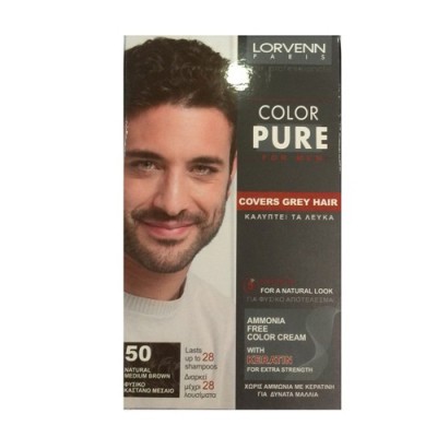 Αντρική βαφή μαλλιών Lorvenn Color Pure men Νο 50 Καστανό Μεσαίο ammonia free